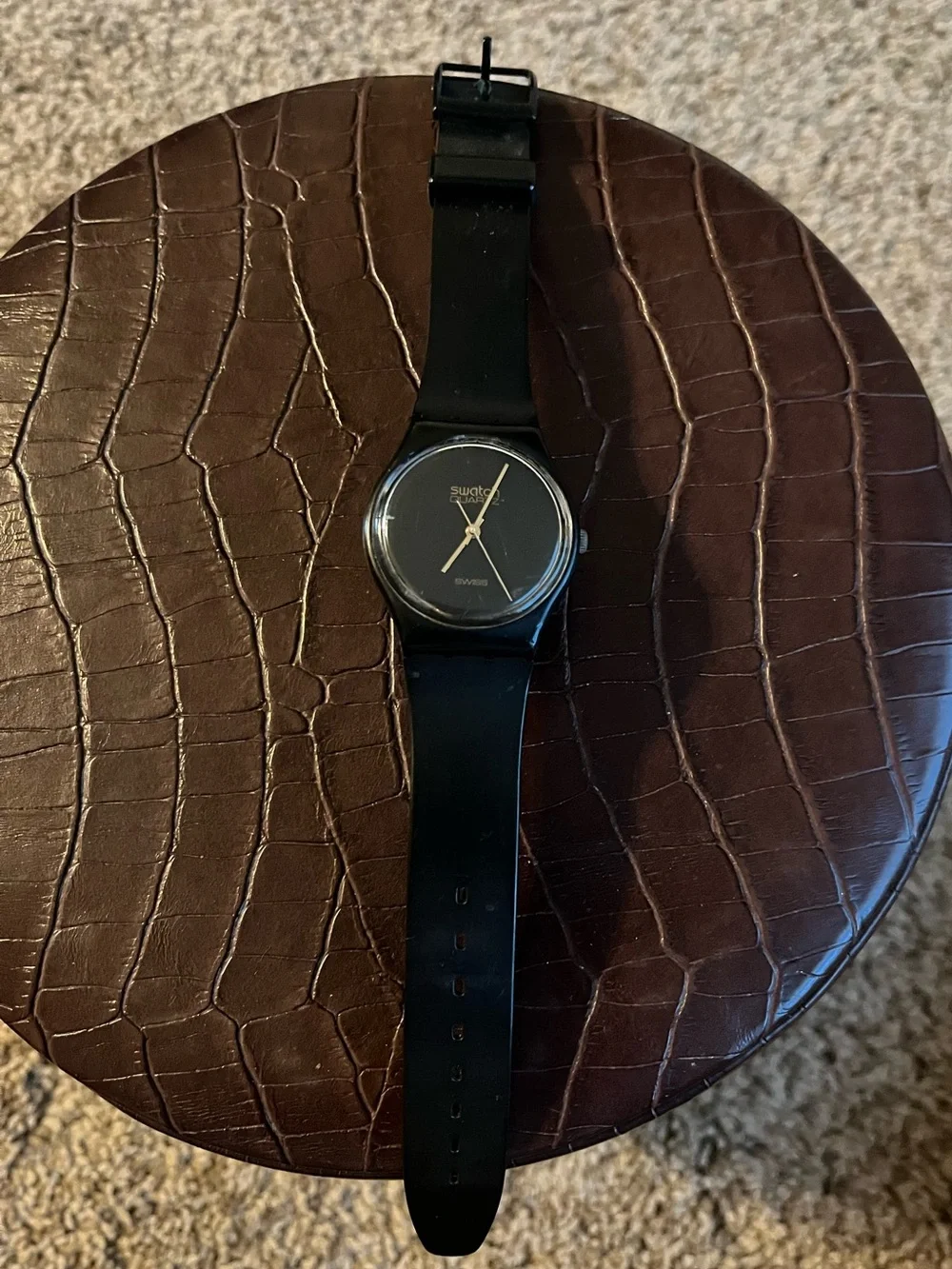 Swatch Black Men's Minimalist Analog Watch with Gold Hands